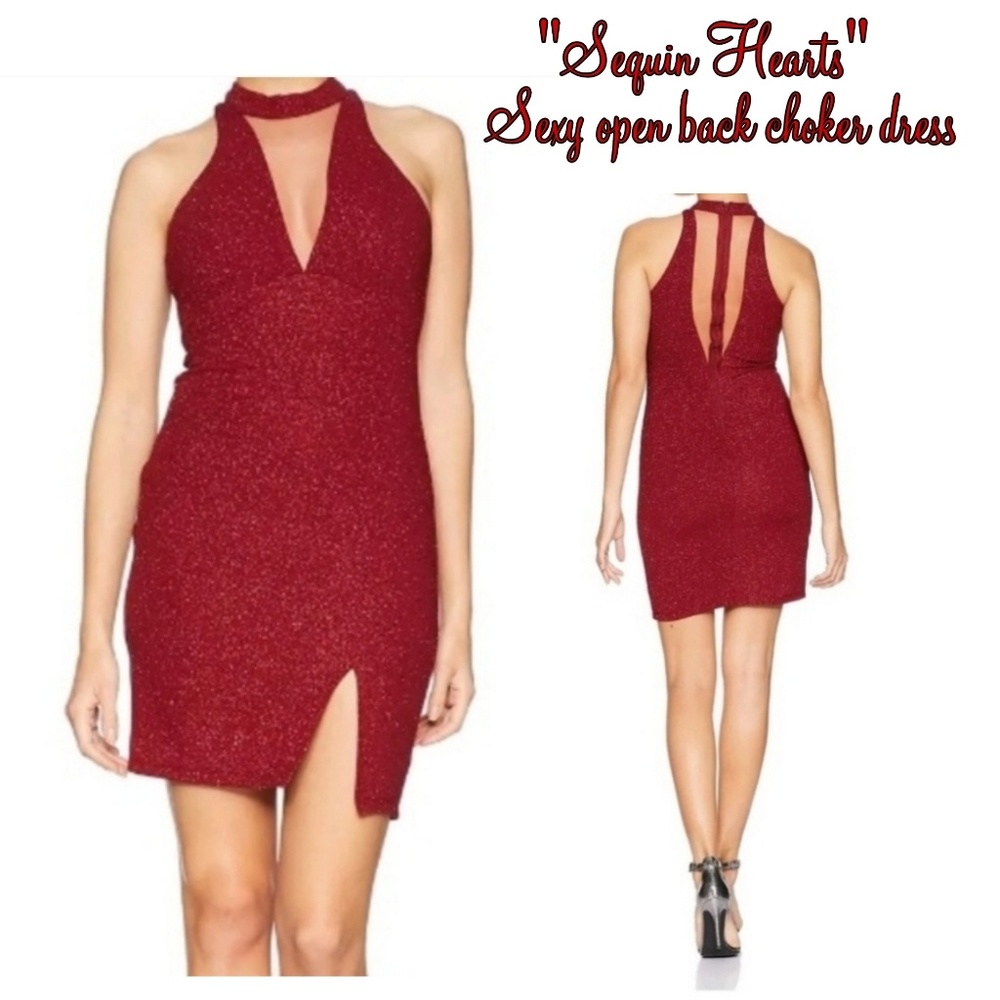 NWT SEQUIN HEARTS HOT Red dress!! Sheath mini w slit!